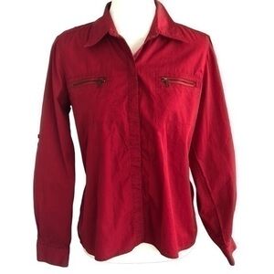 Liz Claiborne button down red top with zippered pockets